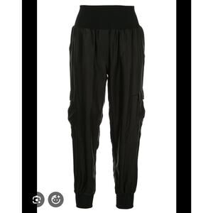 Cinq a Sept Giles Satin Black Utility High Waist Cargo Jogger Pants Sz S Cupro